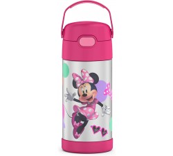 BÌNH NƯỚC HỒNG GIỮ NHIỆT HÌNH CHUỘT THERMOS FUNTAINER 12 Ounce Stainless Steel Vacuum Insulated Kids Straw Bottle, Minnie Mouse