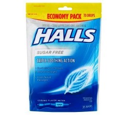 KẸO NGẬM HO KHAN BẠC HÀ KHÔNG ĐƯỜNG HALLS- Halls Mountain Menthol Flavor Drops Economy Pack - BỊCH 70 VIÊN
