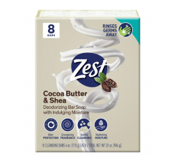 XÀ BÔNG CỤC ZEST TINH CHẤT BƠ CACAO Deodorant Bar Soap, Hydrating Moisture for All Skin Types, Cocoa Shea Butter,  - LỐC 8 CỤC