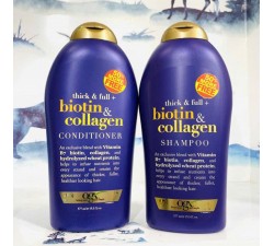BỘ DẦU GỘI và XÃ KÍCH THÍCH MỌC TÓC OGX THICK & FULL BIOTIN & COLLAGEN CONDITIONER 577 ML X 2