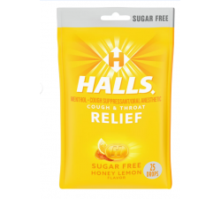KẸO NGẬM HO KHAN KHÔNG ĐƯỜNG VỊ CHANH MẬT ONG - HALLS Relief Honey Lemon Sugar Free Cough Drops, 25 Drops