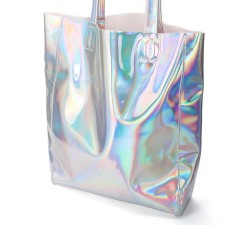 TÚI TO MÀU BẠC Women Holographic Metallic Silver Shopping Bag Shoulder Tote Handbag Gammaray,Silver color